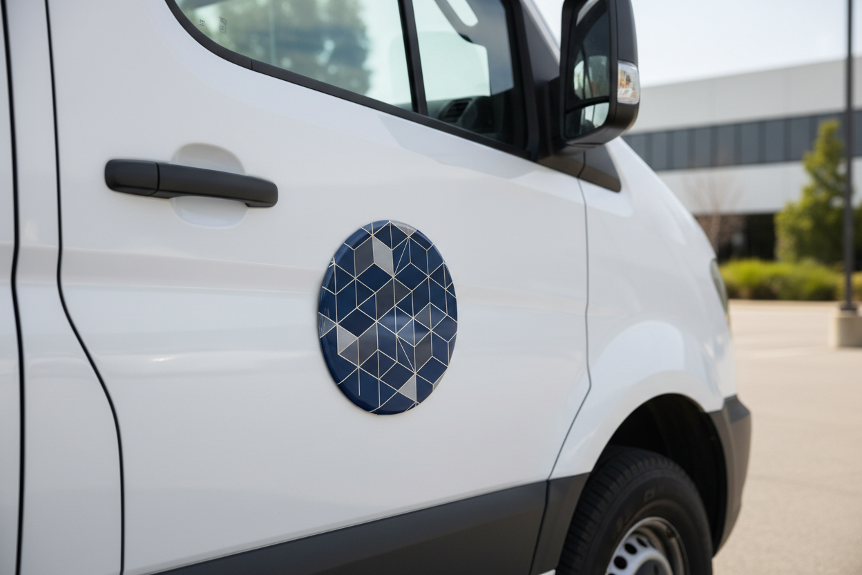 8 inch circular car magnet on cargo van